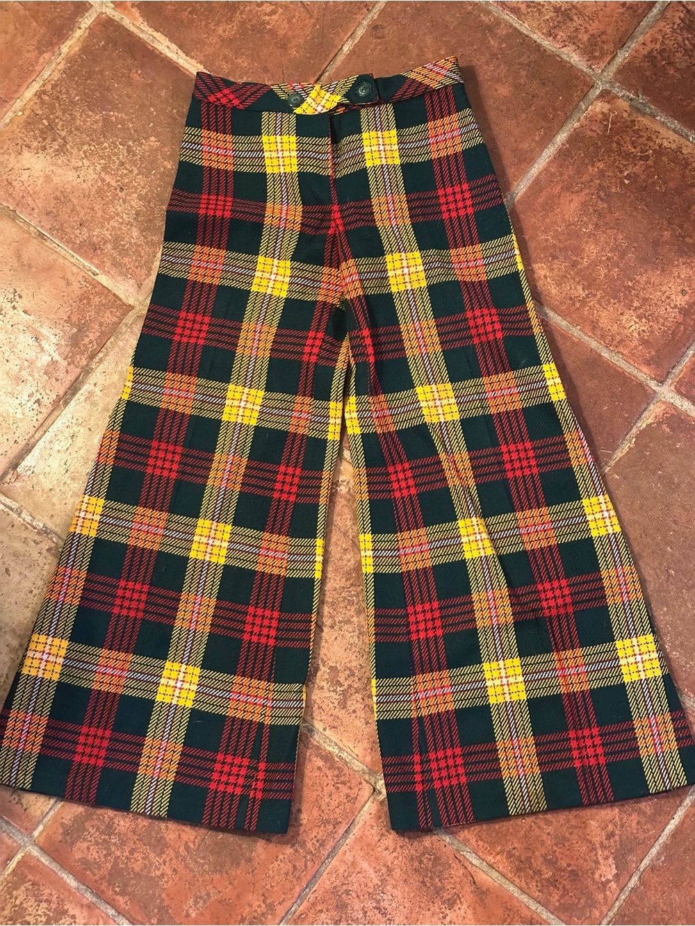 Bobbie Brooks Plaid Wide-Leg WOOL Pants in Red, Yellow & Green